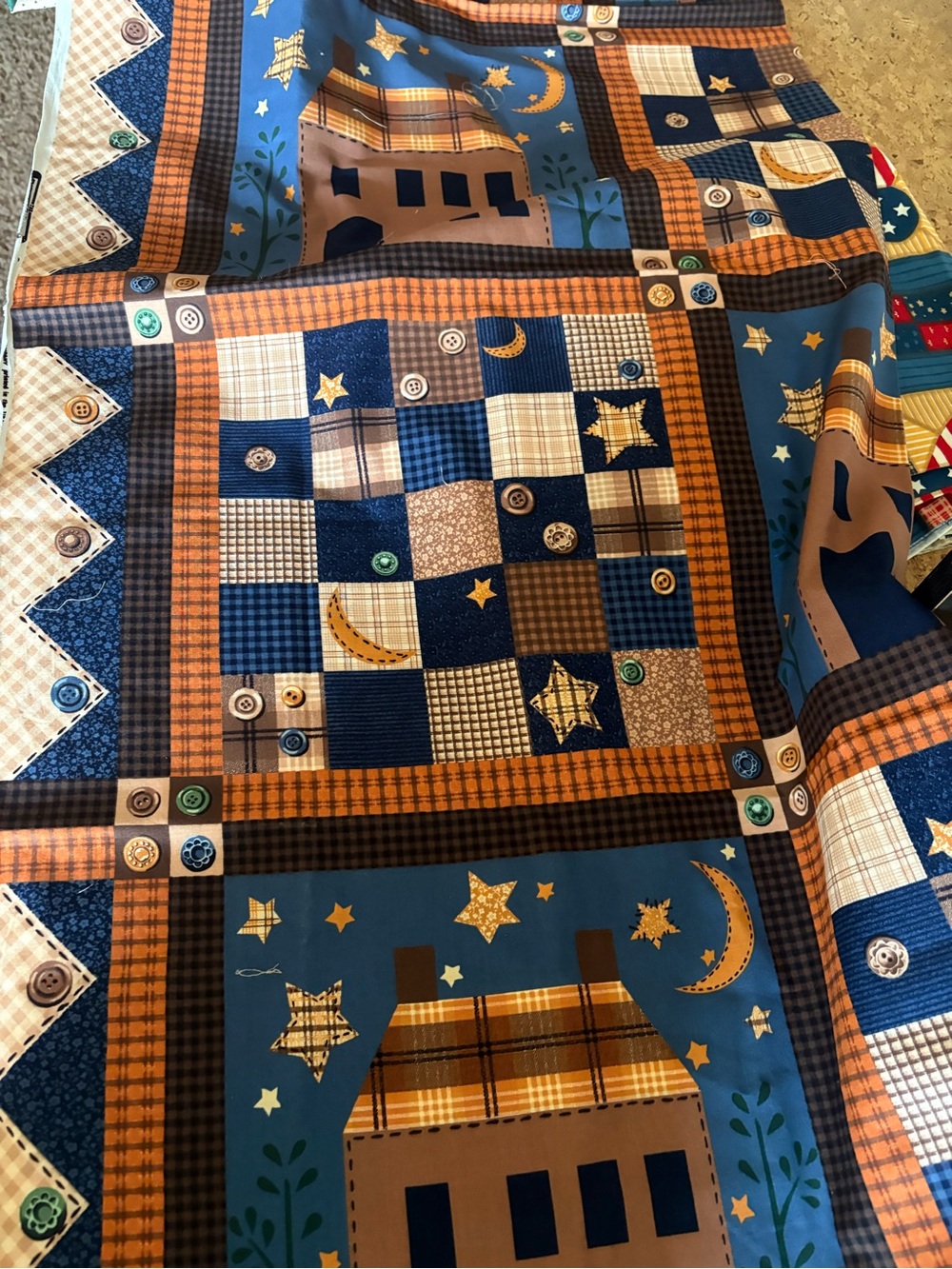 Blue & Brown Star Patchwork fabric